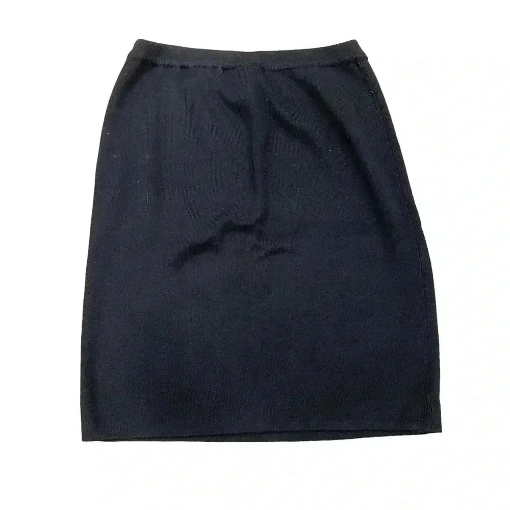 Vintage Nina Charles for Kasper ASL Black Pencil Skirt Medium Knit Acrylic Wool